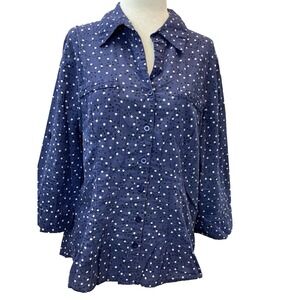 Coldwater Creak Shirt Blouse‎ Womens Large Blue Soft Light Summer Beach Work